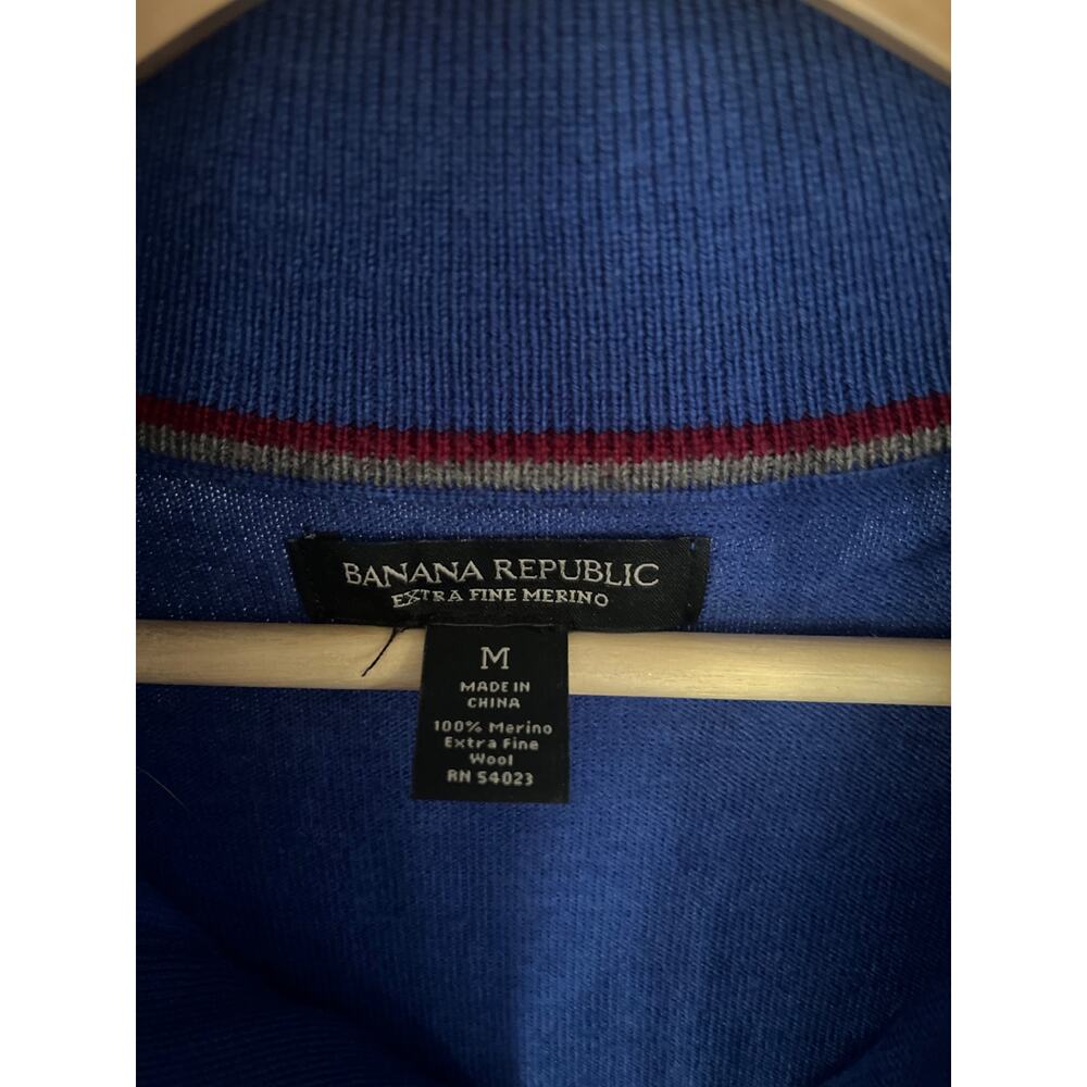 Banana Republic Mens Quarter Zip Extra Fine Merino Wool Sweater Blue Size Medium - Picture 2 of 5
